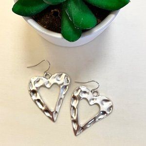 Hammered Heart Silver Plated Retro Earrings New Minimalist Style